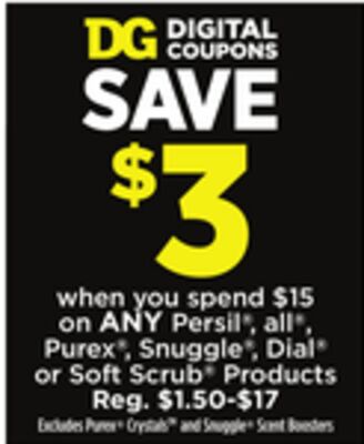 Persil®, all®, Purex®, Snuggle®, Dial® or Soft Scrub®