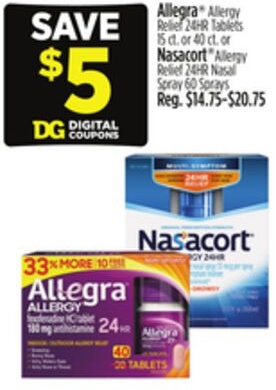 Allegra® Allergy Relief 24HR Tablets or Nasacort® Allergy Relief 24HR Nasal Spray 60 Sprays