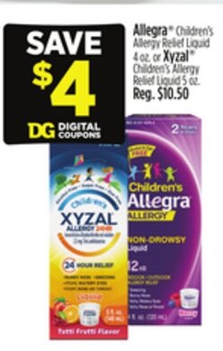 Allegra® Children's Allergy Relief Liquid or Xyzal® Children's Allergy Relief Liquid