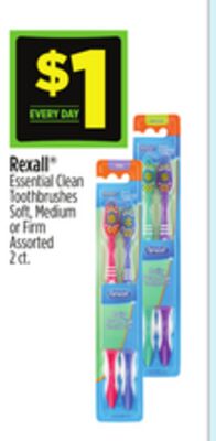 Rexall® Essential Clean Toothbrushes Soft, Medium or Firm