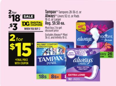 Tampax® Tampons or Always® Liners or Pads