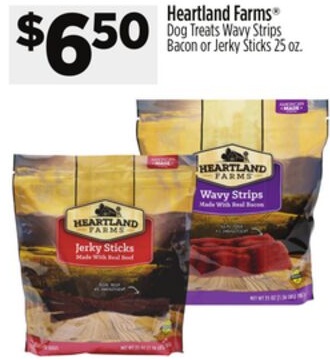 Heartland Farms® Dog Treats Wavy Strips Bacon or Jerky Sticks