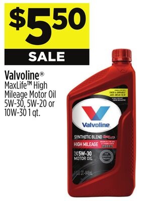 Valvoline® MaxLife TM High Mileage Motor Oil 5W-30, 5W-20 or 10W-30