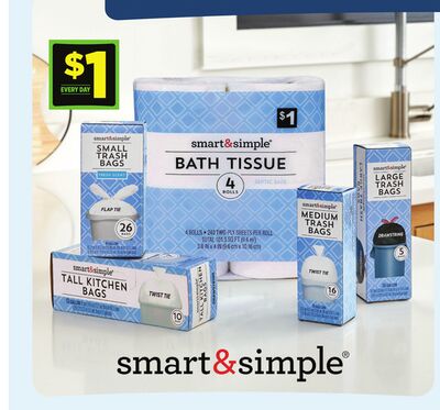 Smart&Simple Tall Kitchen Bags, Small Trash Bags, Bath Tissue, Medium Trash Bags, Large Trash Bags