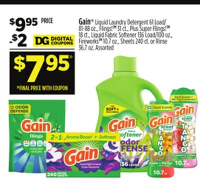 Gain® Liquid Laundry Detergent, Sheets or Rinse