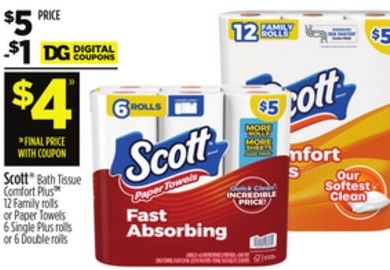 Scott® Bath Tissue Comfort Plus™ 12 Family rolls or Paper Towels 6 Single Plus rolls or 6 Double rolls
