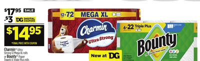 Charmin® Ultra Strong 12 Mega XL rolls or Bounty® Paper Towels6 Triple Plus rolls