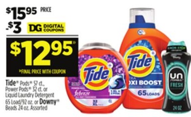 Tide® Pods® 57 ct., Power Pods® 32 ct. or Liquid Laundry Detergent 65 Load/92 oz. or Downy® Beads 24 oz.