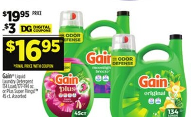 Gain® Liquid Laundry Detergent 134 Loads /77-194 oz. or Plus Super Flings! 45 ct.