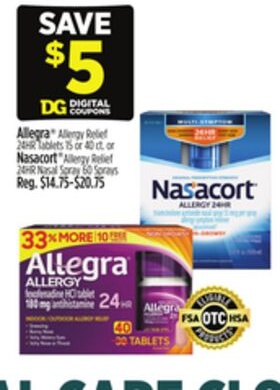 Allegra® Allergy Relief 24HR Tablets or Nasacort® Allergy Relief 24HR Nasal Spray 60 Sprays