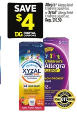 Allegra® Allergy Relief Children's Liquid 4 oz. or Xyzal® Allergy Relief Children's Liquid 5 oz.