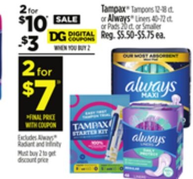 Tampax® Tampons or Always® Liners or Pads
