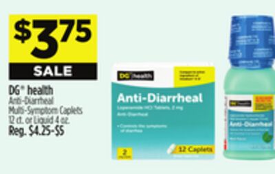 DG® health Anti-Diarrheal Multi-Symptom Caplets 12 ct. or Liquid 4 oz.