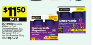 DG® health Omeprazole Wildberry or Orally Disintegrating Tablets 28 ct., Esomeprazole Capsules or Mini Capsules 28 ct. or Heartburn Prevention 2O mg 200 ct.
