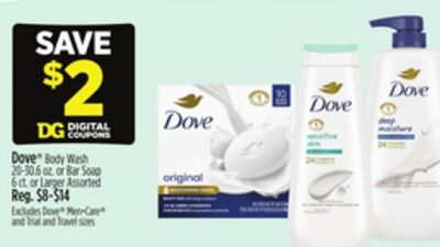 Dove® Body Wash 20-30.6 oz. or Bar Soap 6 ct. or Larger