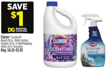 Clorox® Scentiva™ Bleach, Multi-Surface Cleaner or Wet Mopping Cloths