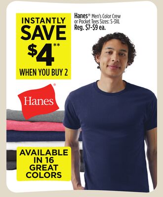 Hanes® Men's Color Crew or Pocket Tees