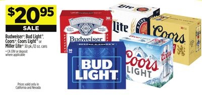 Budweiser®, Bud Light®, Coors®, CoorsLight® or MillerLite®
