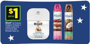 Wizard® Air Freshener Strawberry Shortcake or Coastal Coconut or On The Go Odor Eliminator Spray