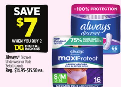 Always® Discreet Underwear or Pads