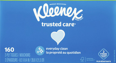Kleenex cubes 50-70 ct. or rectangular boxes 120-160 ct.