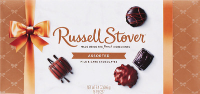 Russell Stover boxed chocolate 6.2-12 oz or Whitman's Sampler 10 oz.