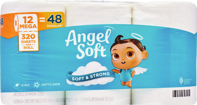 Quilted Northern bath tissue 9 mega rolls, Angel Soft bath tissue 12 mega rolls or Brawny paper towels 6 double rolls.