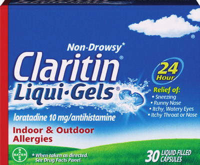 Claritin adult tablets, liqui-gels 30 ct., honey syrup 8 oz, children's 8 oz or chewables 20-30 ct.