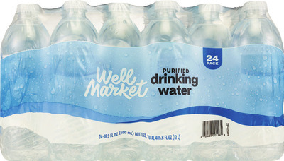 Well Market or Gold Emblem purified water 24 pk., 16.9 oz bottles