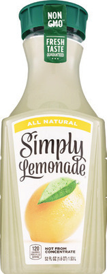 Simply Lemonade, Limeade, Mango Juice, Fruit Punch 52 oz or Suja juice 12 oz.