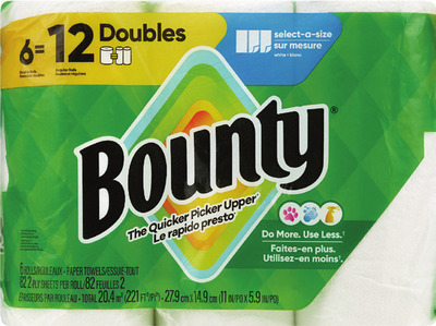 Bounty paper towels 6 double rolls or Charmin Ultra 6 mega XL rolls.