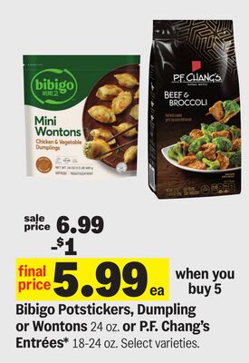 Bibigo Potstickers, Dumpling or Wontons, 24 oz. or P.F. Chang's Entrées*, 18-24 oz.
