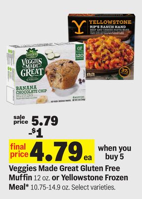 Veggies Made Great Gluten Free Muffin 12 oz. or Yellowstone Frozen Meal* 10.75-14.9 oz.
