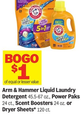 Arm & Hammer Liquid Laundry Detergent 45.5-67 oz., Power Paks 24 ct., Scent Boosters 24 oz. or Dryer Sheets* 120 ct.