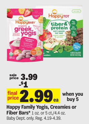 Happy Family Yogis, Creamies or Fiber Bars*