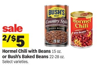 Hormel Chili with Beans 15 oz. or Bush's Baked Beans 22-28 oz.