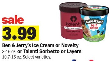 Ben & Jerry's Ice Cream or Novelty 8-16 oz. or Talenti Sorbetto or Layers 10.7-16 oz.