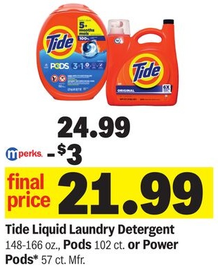 Tide Liquid Laundry Detergent 148-166 oz., Pods 102 ct. or Power Pods* 57 ct.