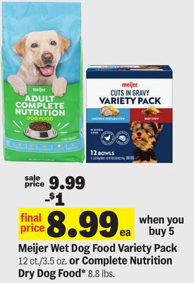 Meijer Wet Dog Food Variety Pack 12 ct./3.5 oz. or Complete Nutrition Dry Dog Food* 8.8 lbs.
