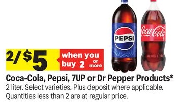 Coca-Cola, Pepsi, 7UP or Dr Pepper Products*
