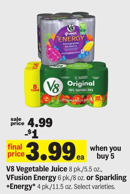 V8 Vegetable Juice, VFusion Energy or Sparkling +Energy