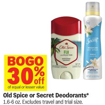Old Spice or Secret Deodorants*