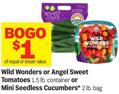 Wild Wonders or Angel Sweet Tomatoes 1.5 lb. container or Mini Seedless Cucumbers* 2 lb. bag