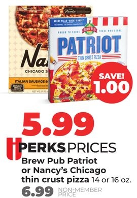 Brew Pub Patriot or Nancy's Chicago thin crust pizza