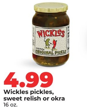 Wickles pickles, sweet relish or okra