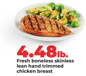 Fresh boneless skinless lean hand trimmed chicken breast
