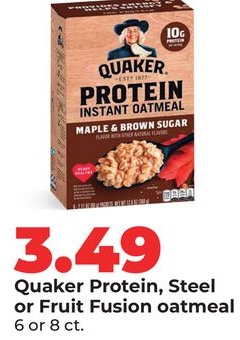 Quaker Protein, Steel or Fruit Fusion oatmeal