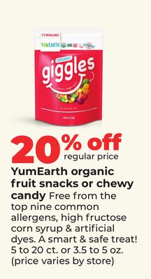 YumEarth organic fruit snacks or chewy candy