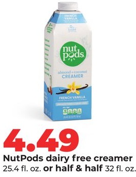 NutPods dairy free creamer 25.4 fl. oz. or half & half 32 fl. oz.