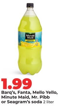 Barq's, Fanta, Mello Yello, Minute Maid, Mr. Pibb or Seagram's soda